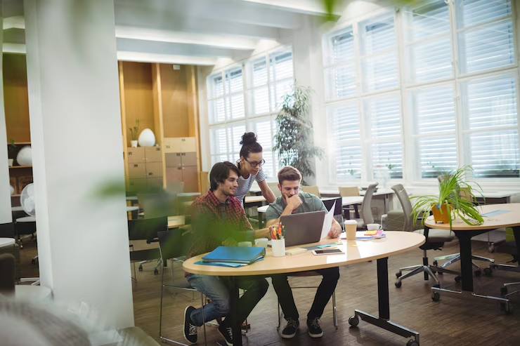 Techidata office space with team members collaborating